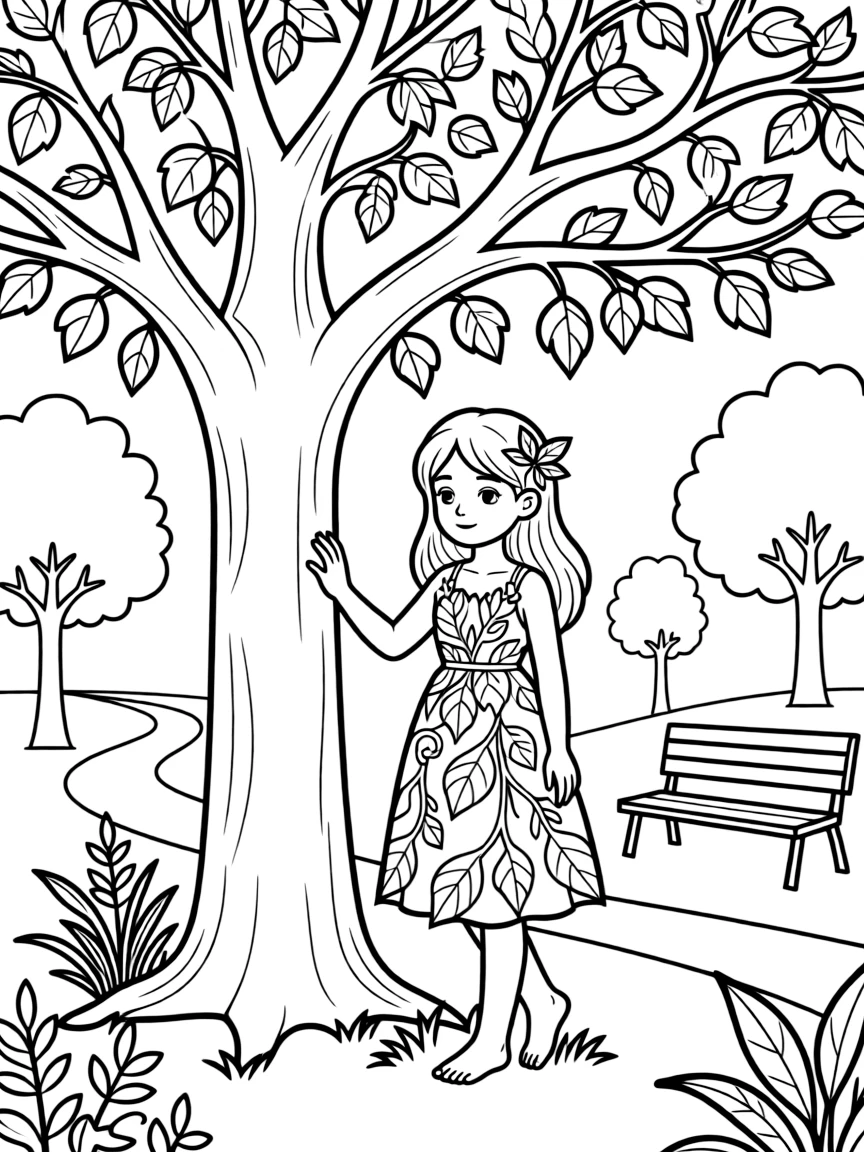 A city-dwelling dryad connected to park trees