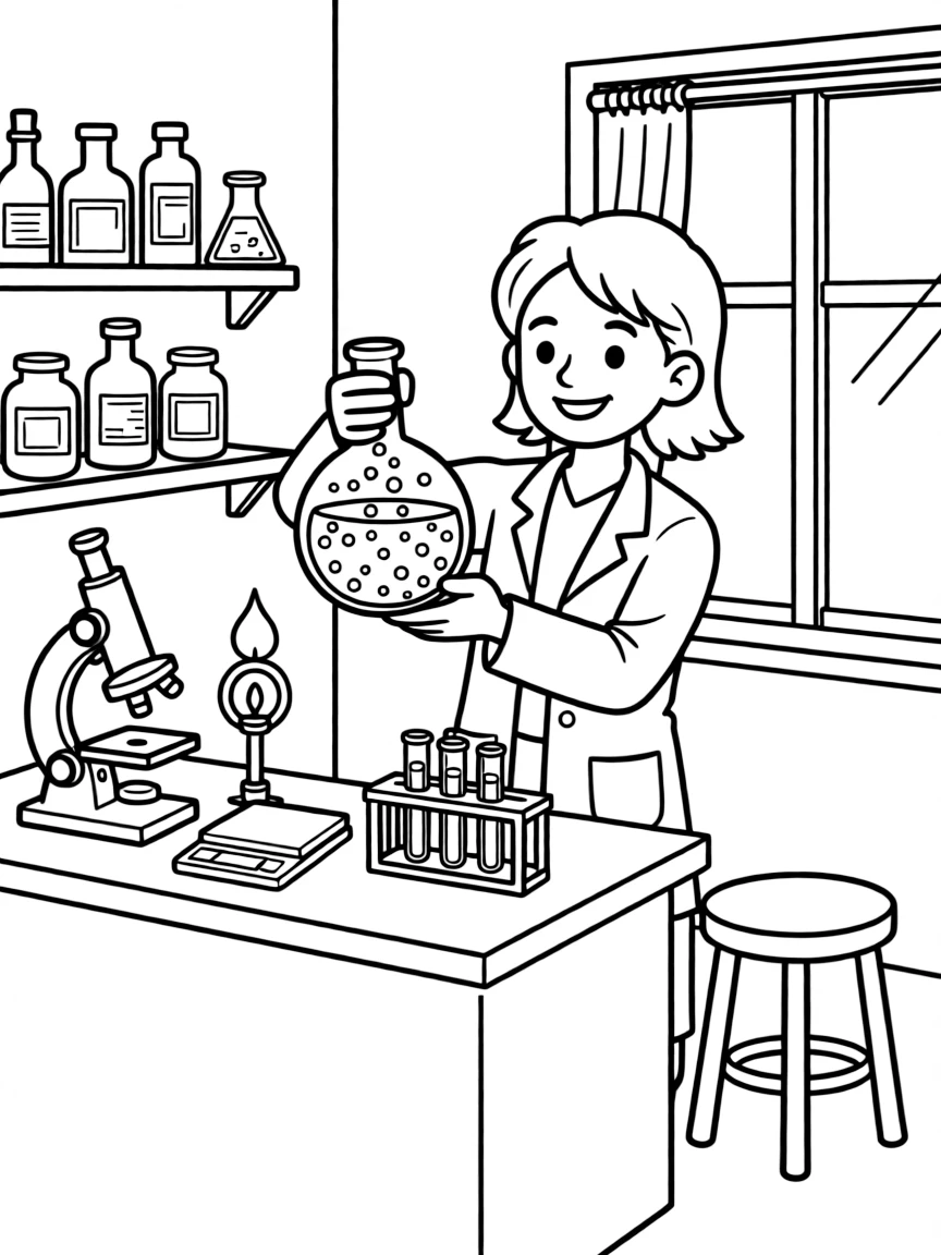 A potion chemist with modern lab equipment