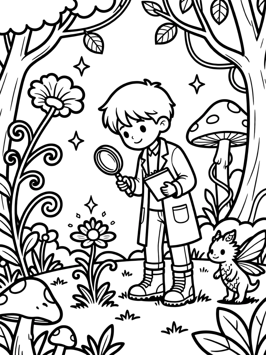 A magical ecosystem researcher studying enchanted habitats