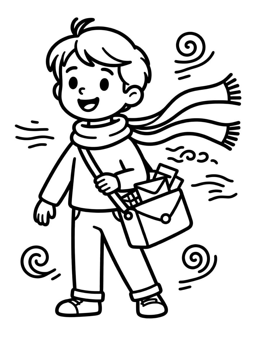 A wind messenger with scarf-like extensions and letter bag