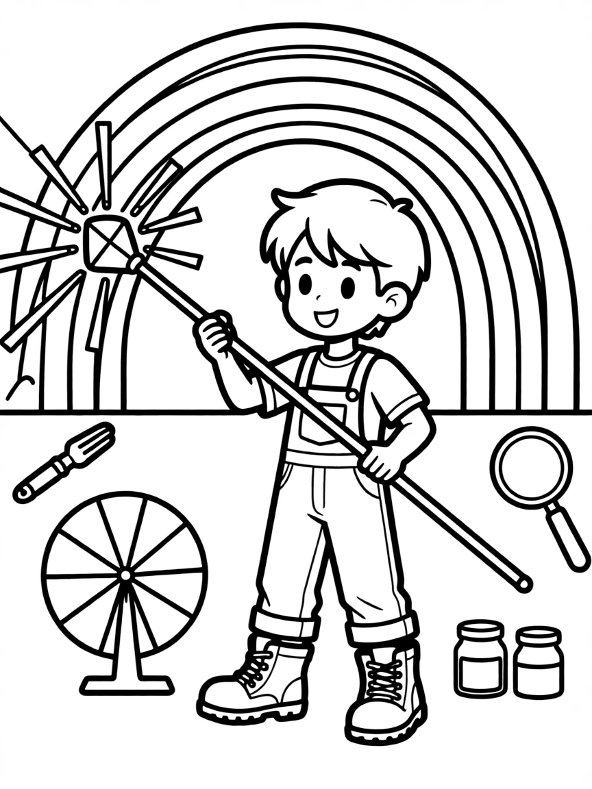 A rainbow bridge builder with spectrum tools and prism staff