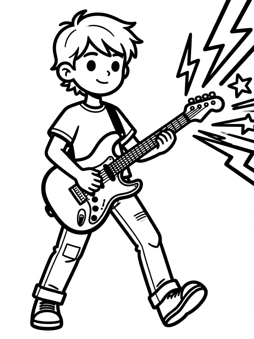 A rock star with energy-projecting guitar