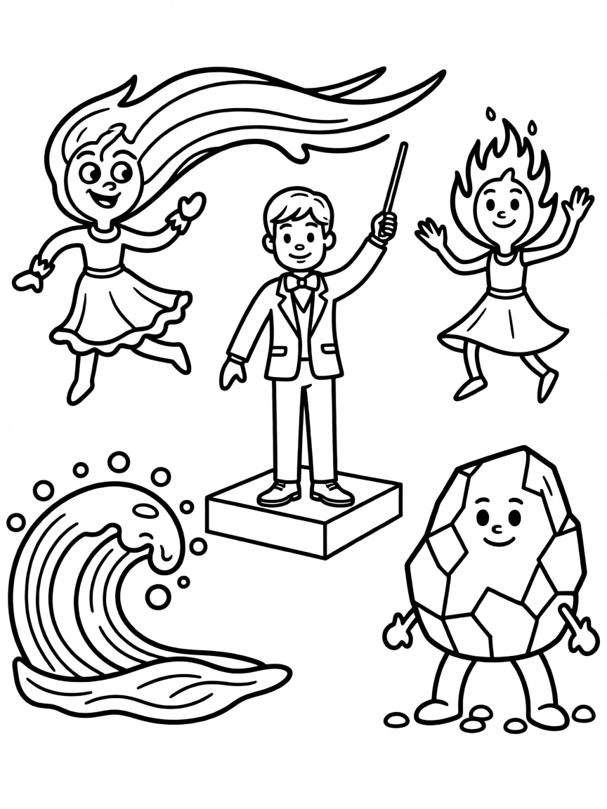 A symphony conductor controlling elemental orchestra