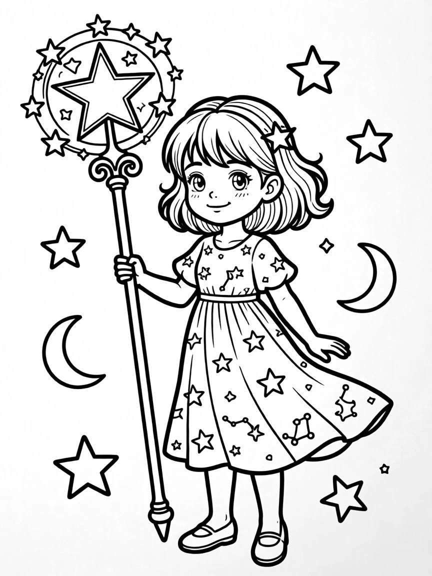 A star guardian with constellation patterns and cosmic staff