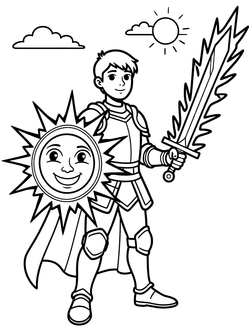 A solar knight with sun-shaped shield and radiant sword