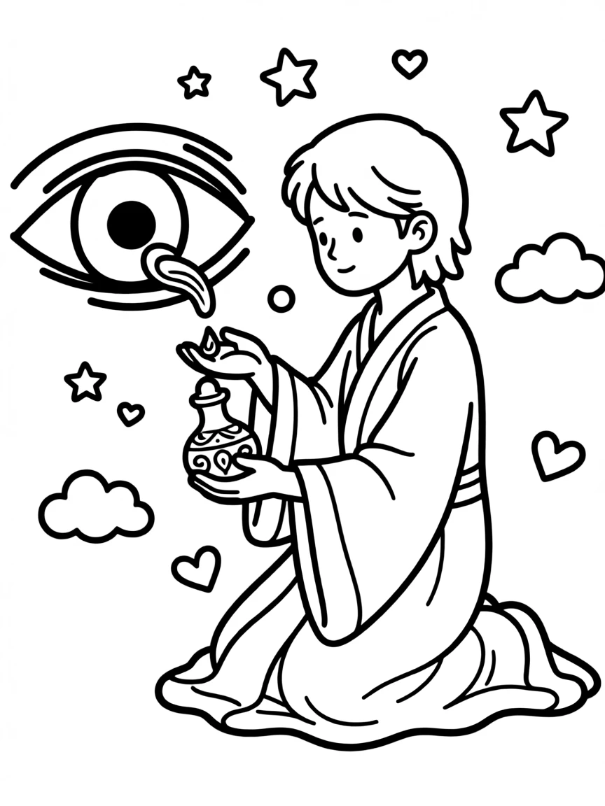 A sorrow healer collecting tears in a special vial