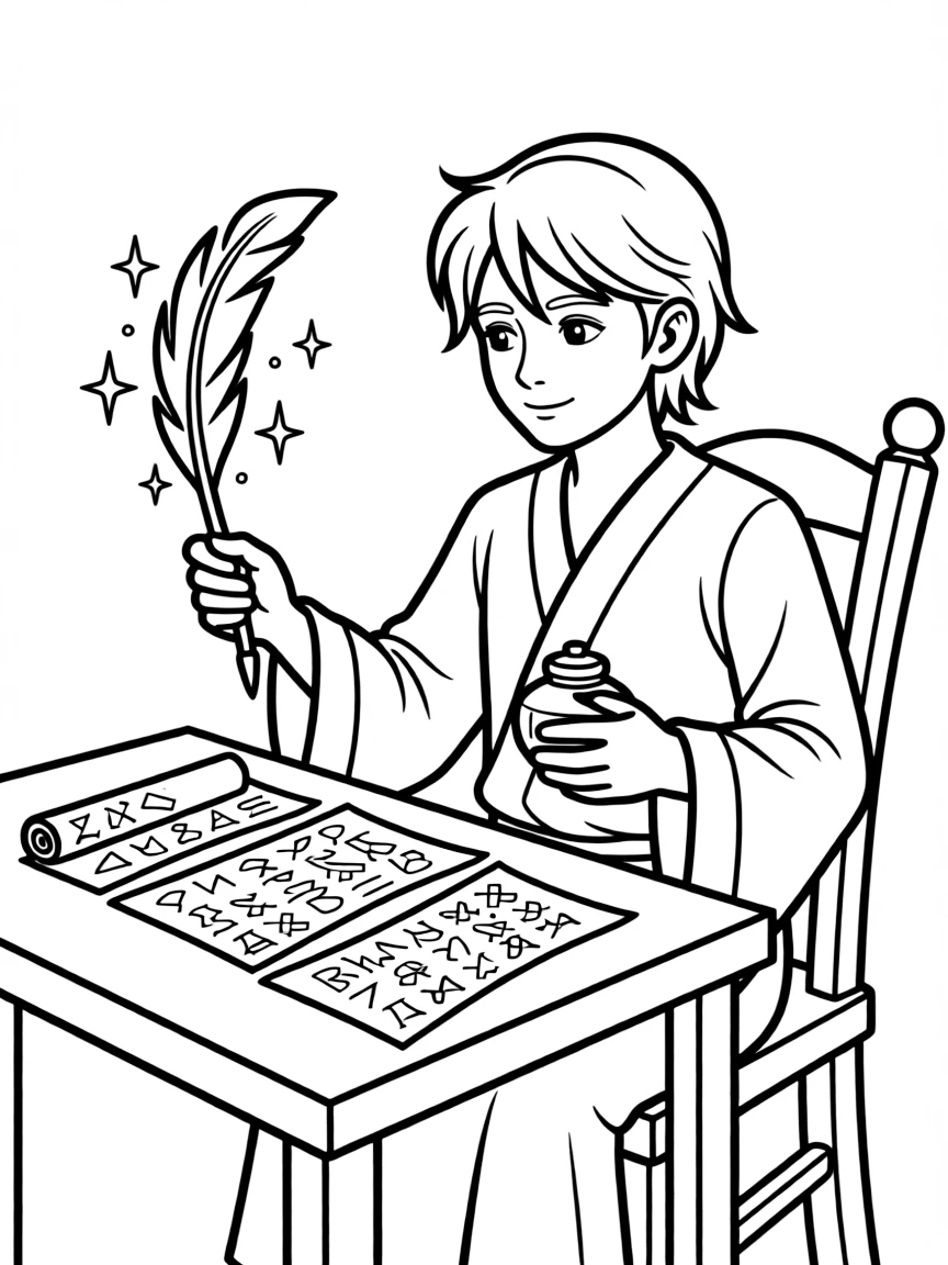 A rune scriber with magical quill and ink