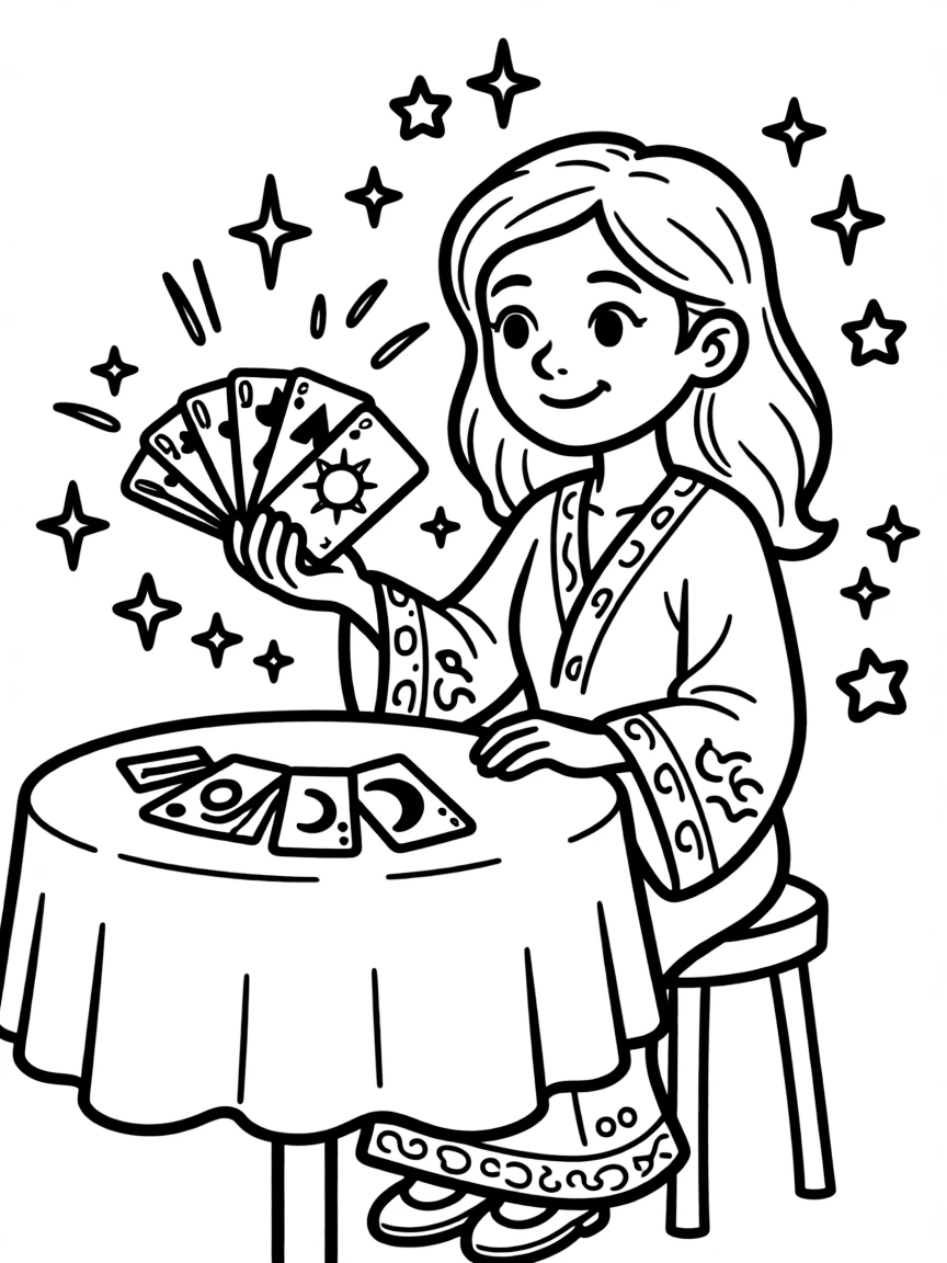 A fortune teller with enchanted card deck
