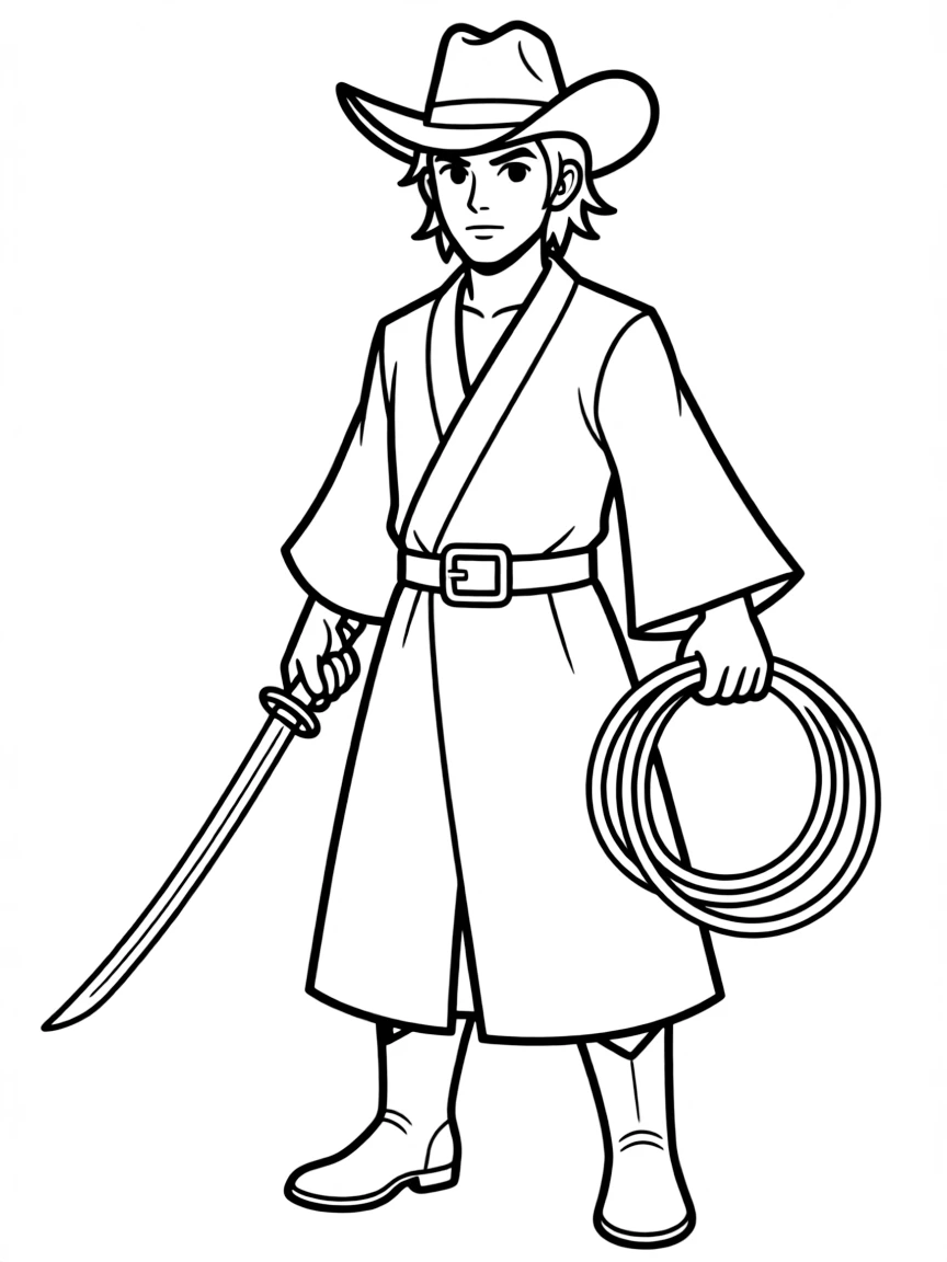 A samurai cowboy with katana and lasso