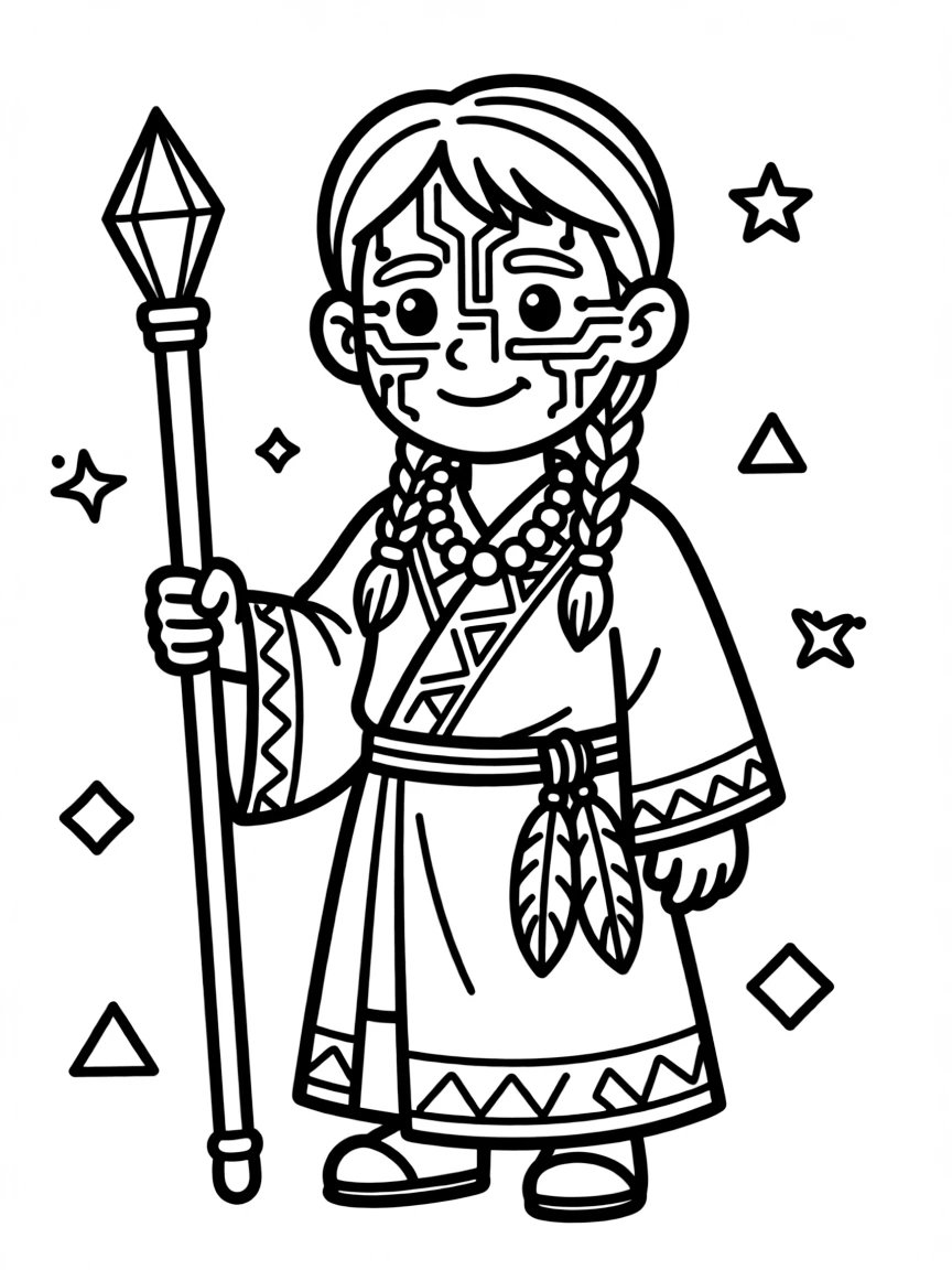 A techno-tribal shaman with circuit face paint
