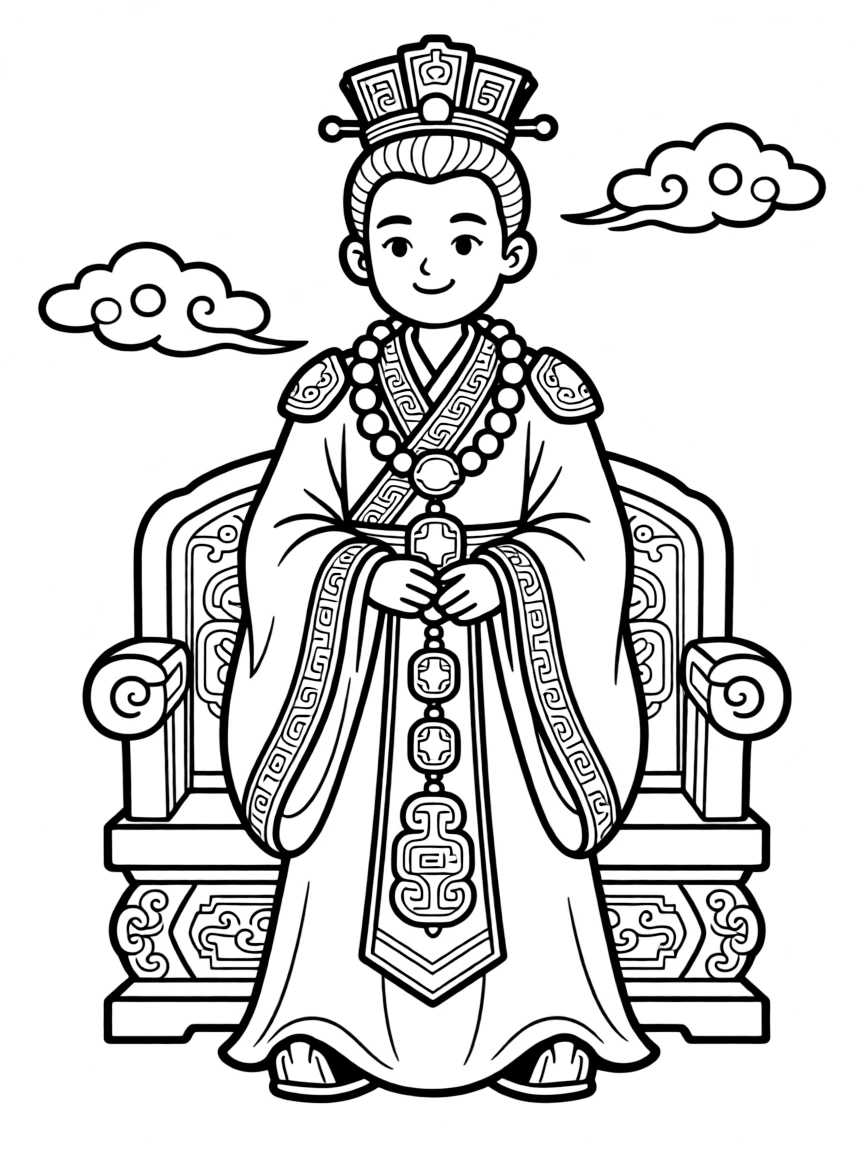 A jade emperor with stone-carved accessories