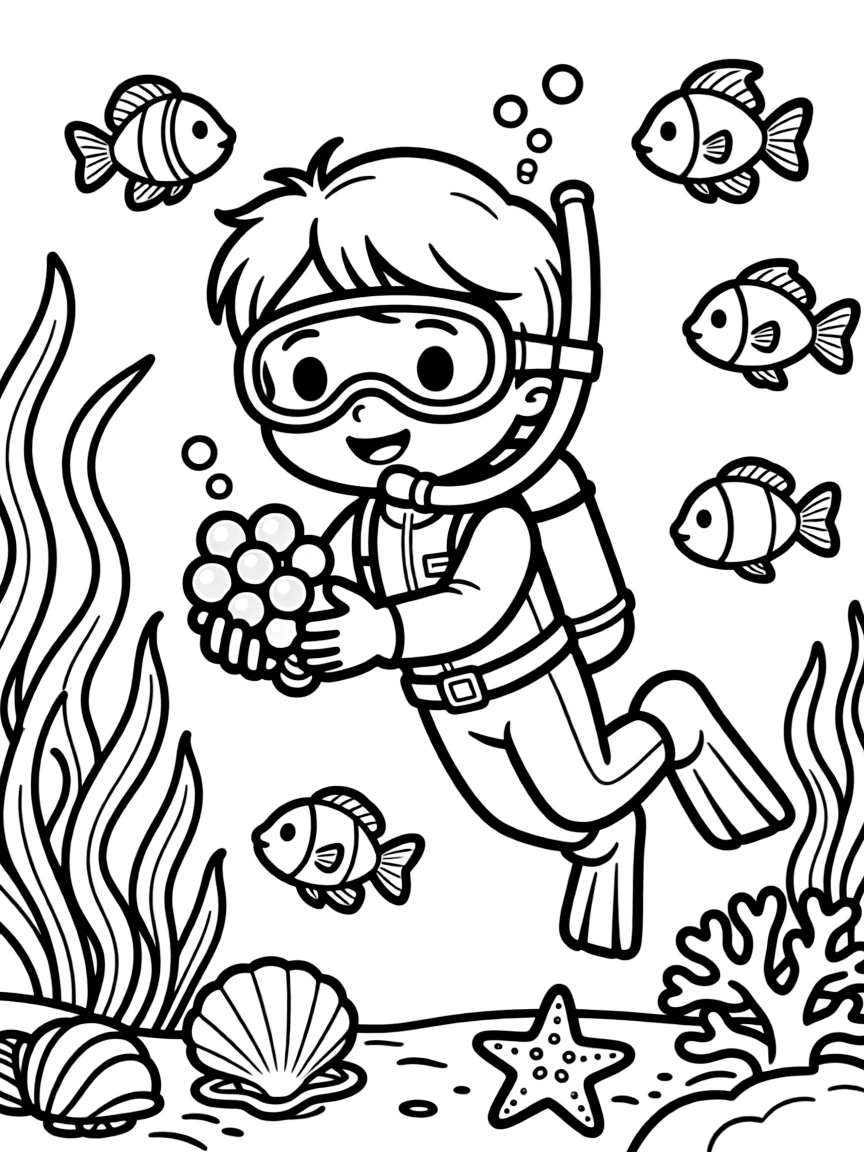 A pearl diver with aquatic treasures and oceanic ties