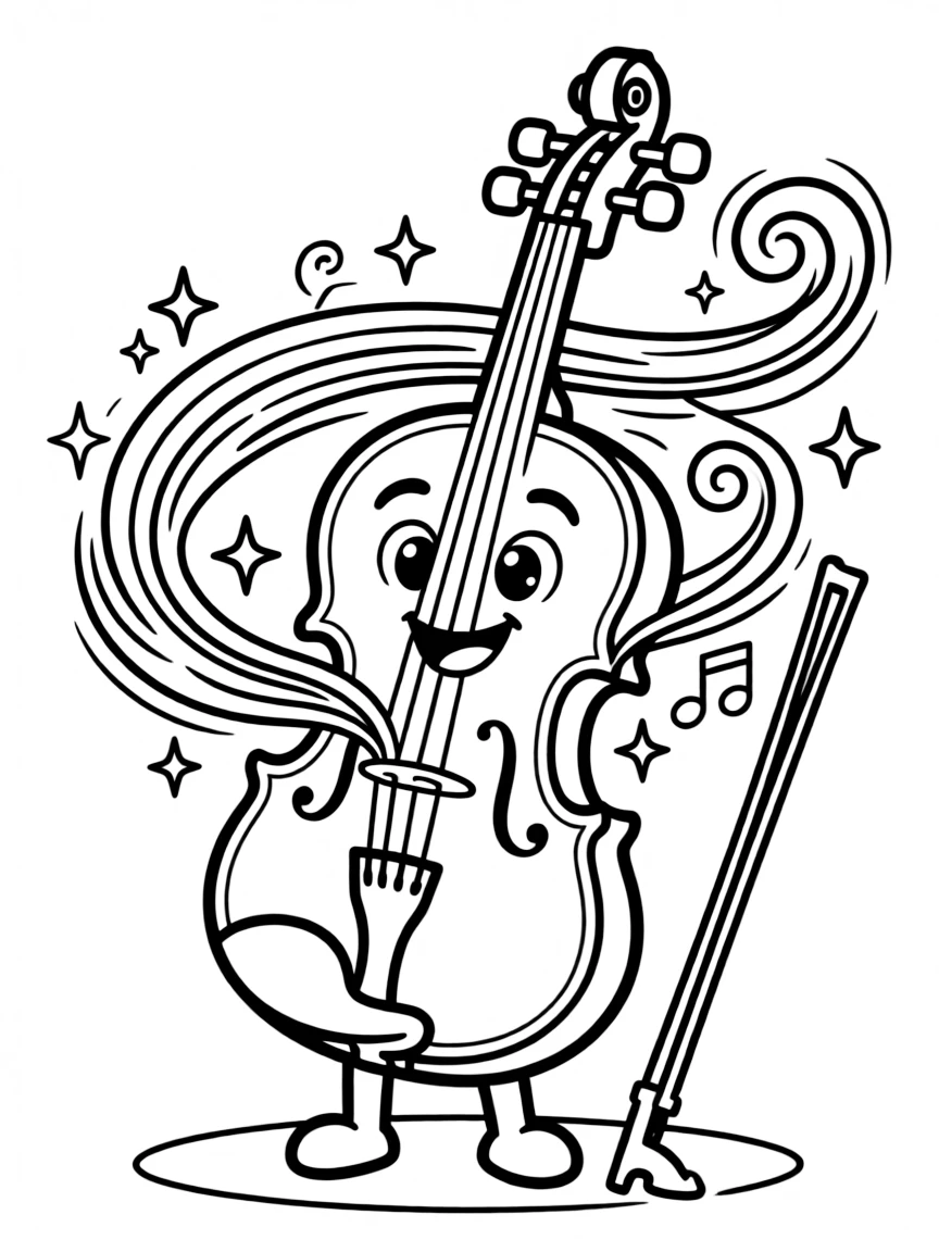 A musical instrument character producing magical sounds