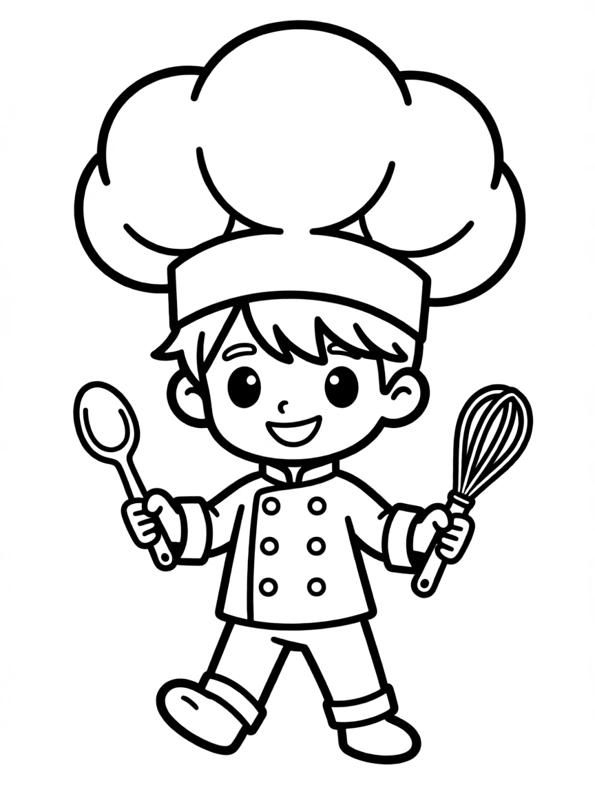 A chibi chef with massive hat and miniature utensils