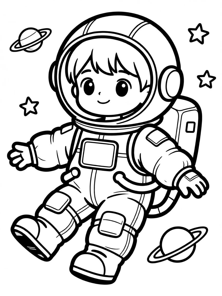A chibi astronaut floating in too-big space suit