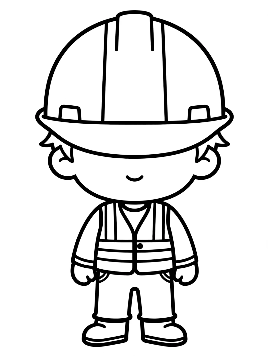 A chibi construction worker with hard hat covering eyes