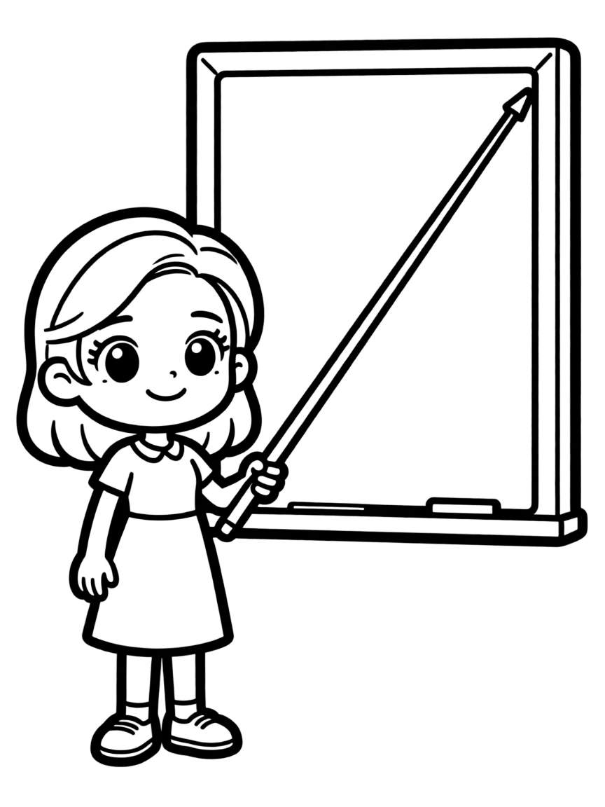 A chibi teacher with pointer stick twice their height