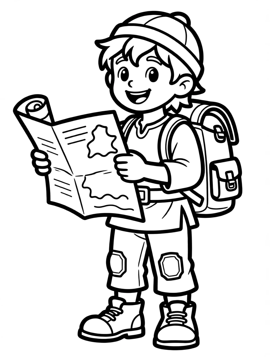 A halfling adventurer with map and backpack