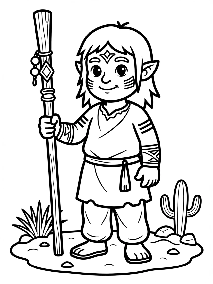 A desert orc nomad with tribal markings and staff