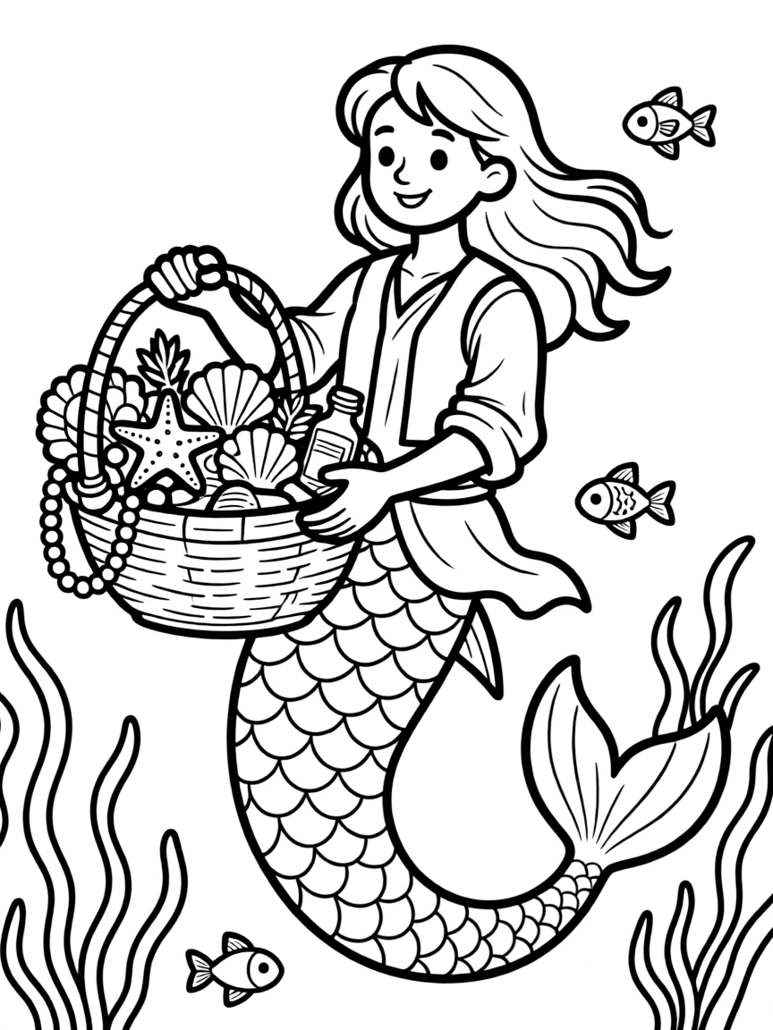 A sea-dwelling merfolk trader with exotic goods