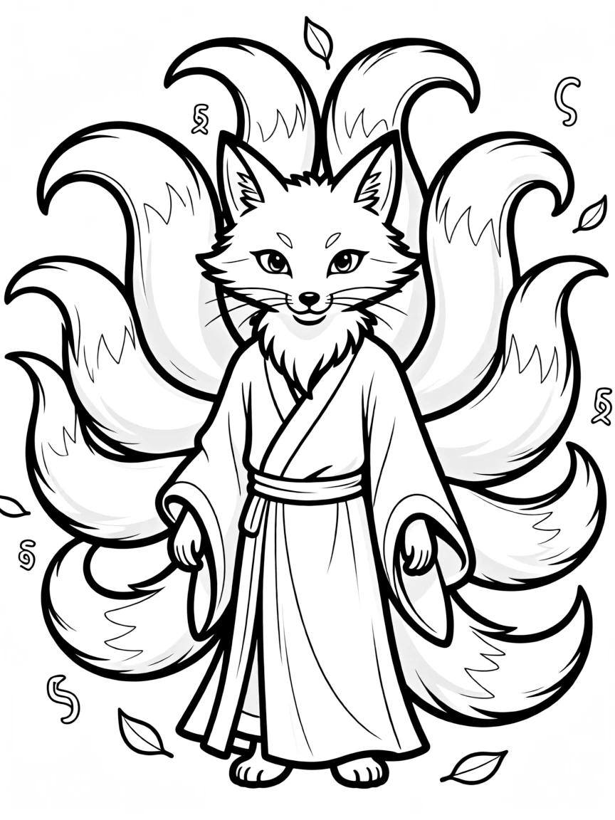 A fox spirit guide with multiple tails and ancient wisdom