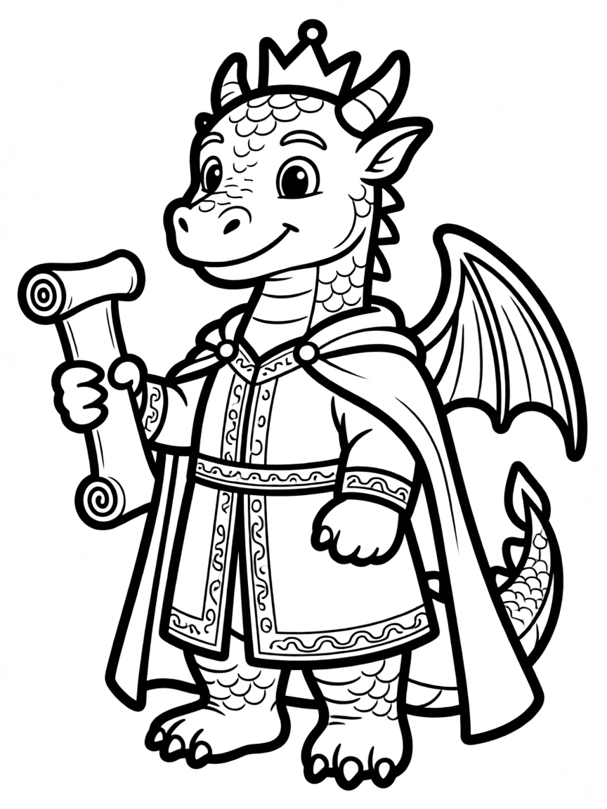 A dragon advisor with scroll and royal attire