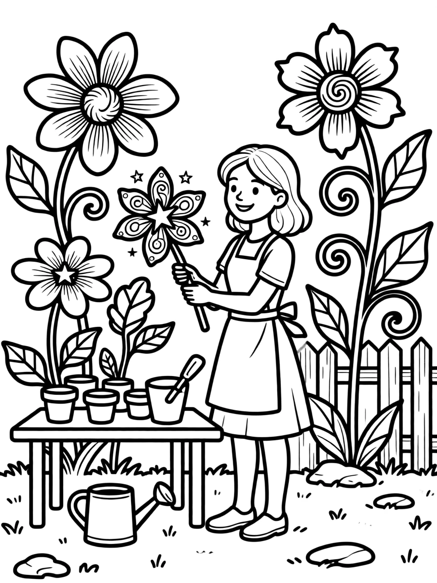 An enchanted florist growing impossible blooms