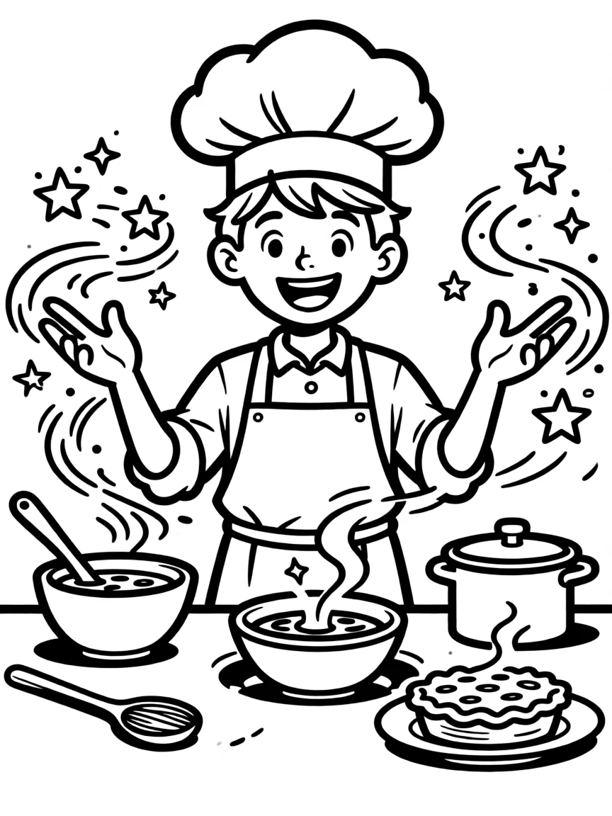A spell-casting chef creating dishes with magical effects