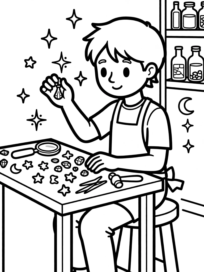 A charm-crafting jeweler with magical accessories