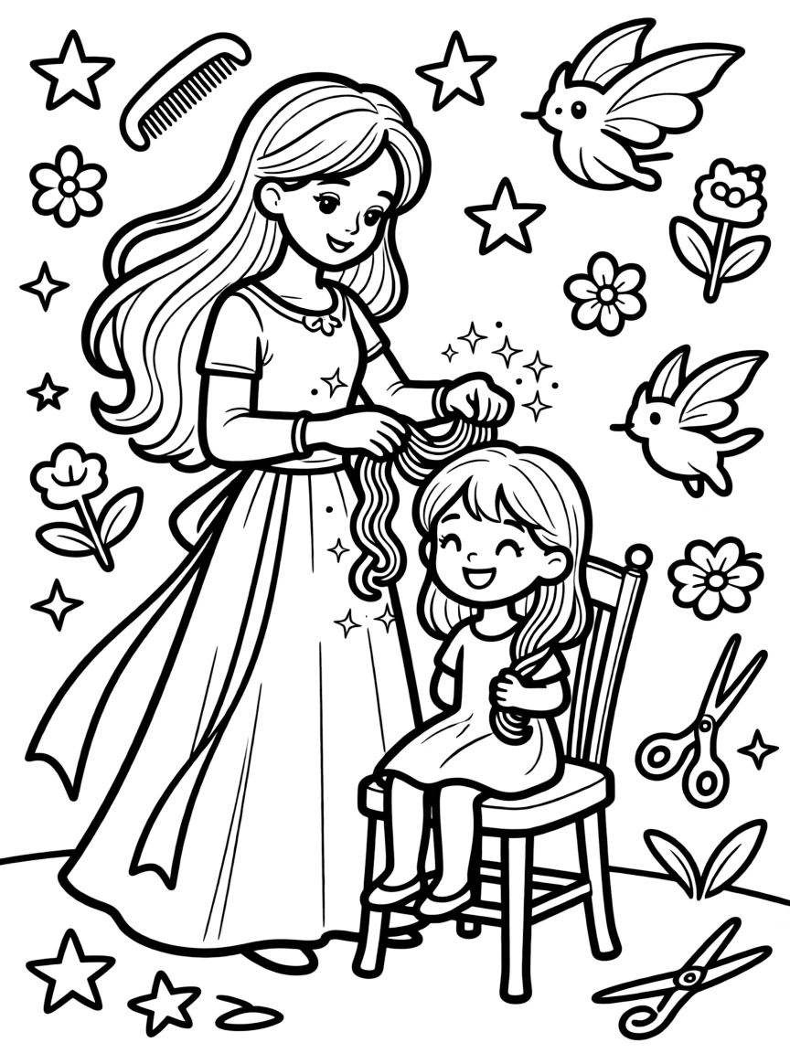 A mystical hairdresser styling enchanted locks