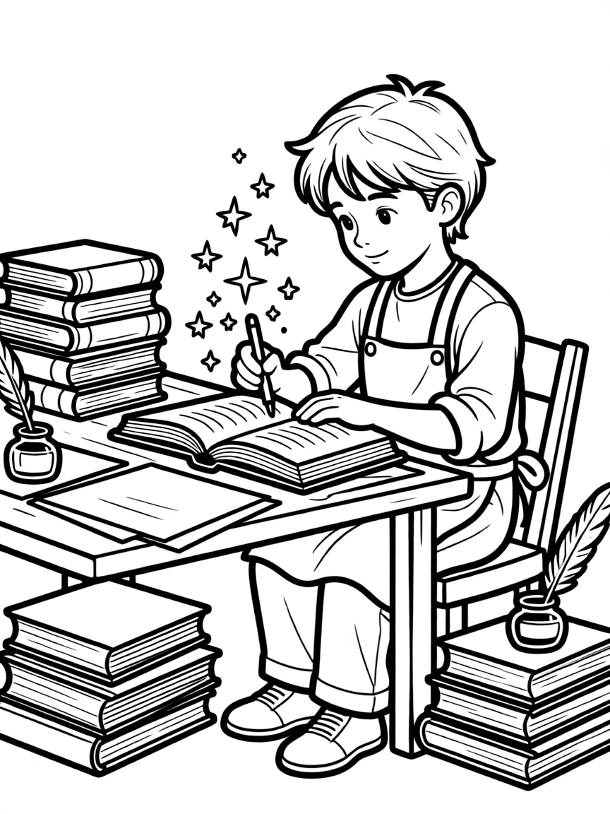 A spell-binding bookbinder creating magical tomes
