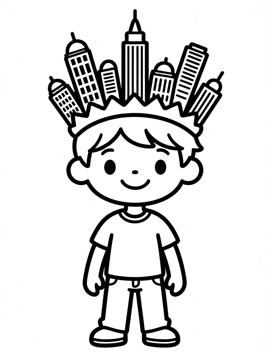 A character with architecture-inspired headdress representing their city