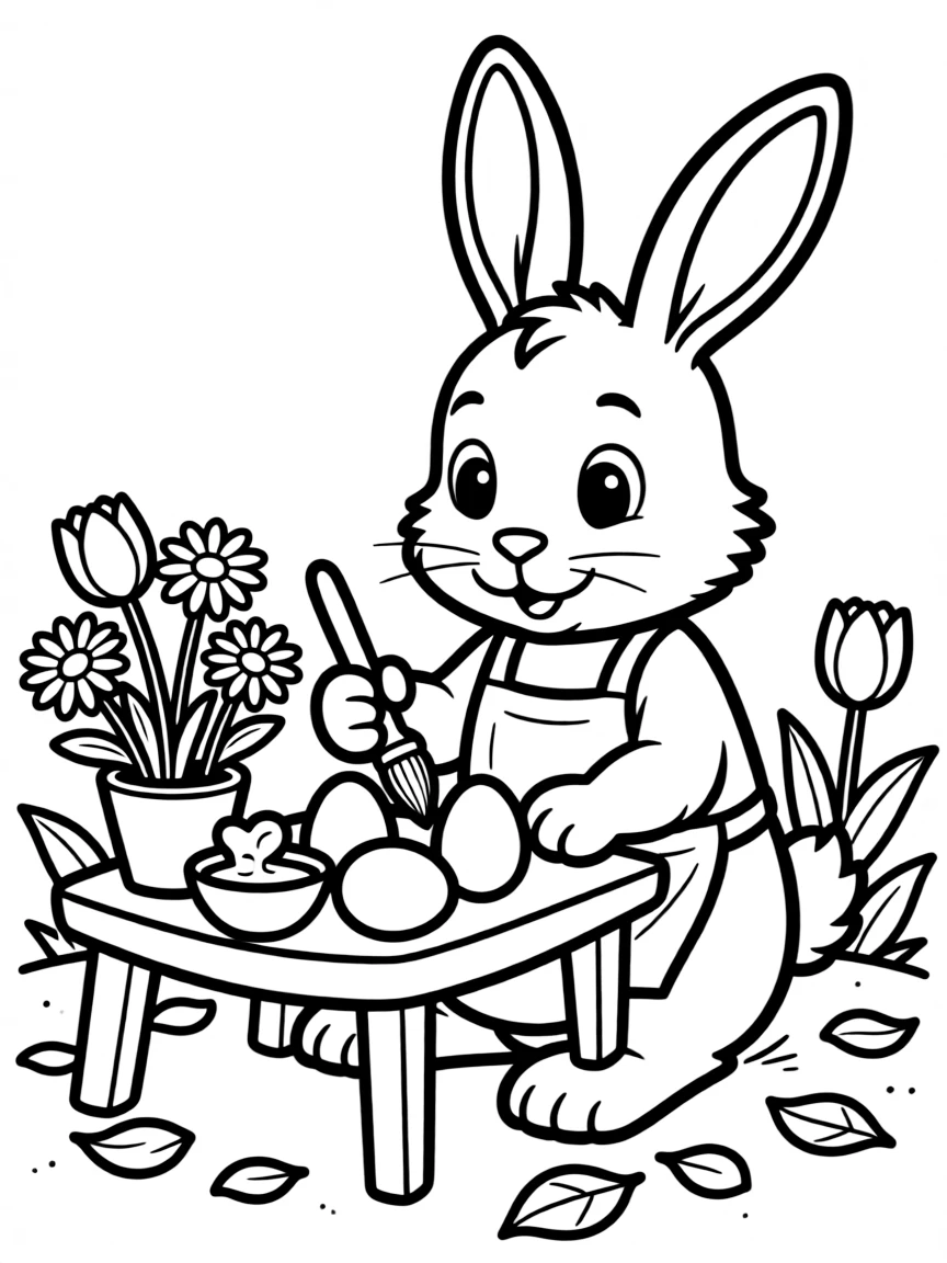A bunny making Easter egg dye from natural flowers