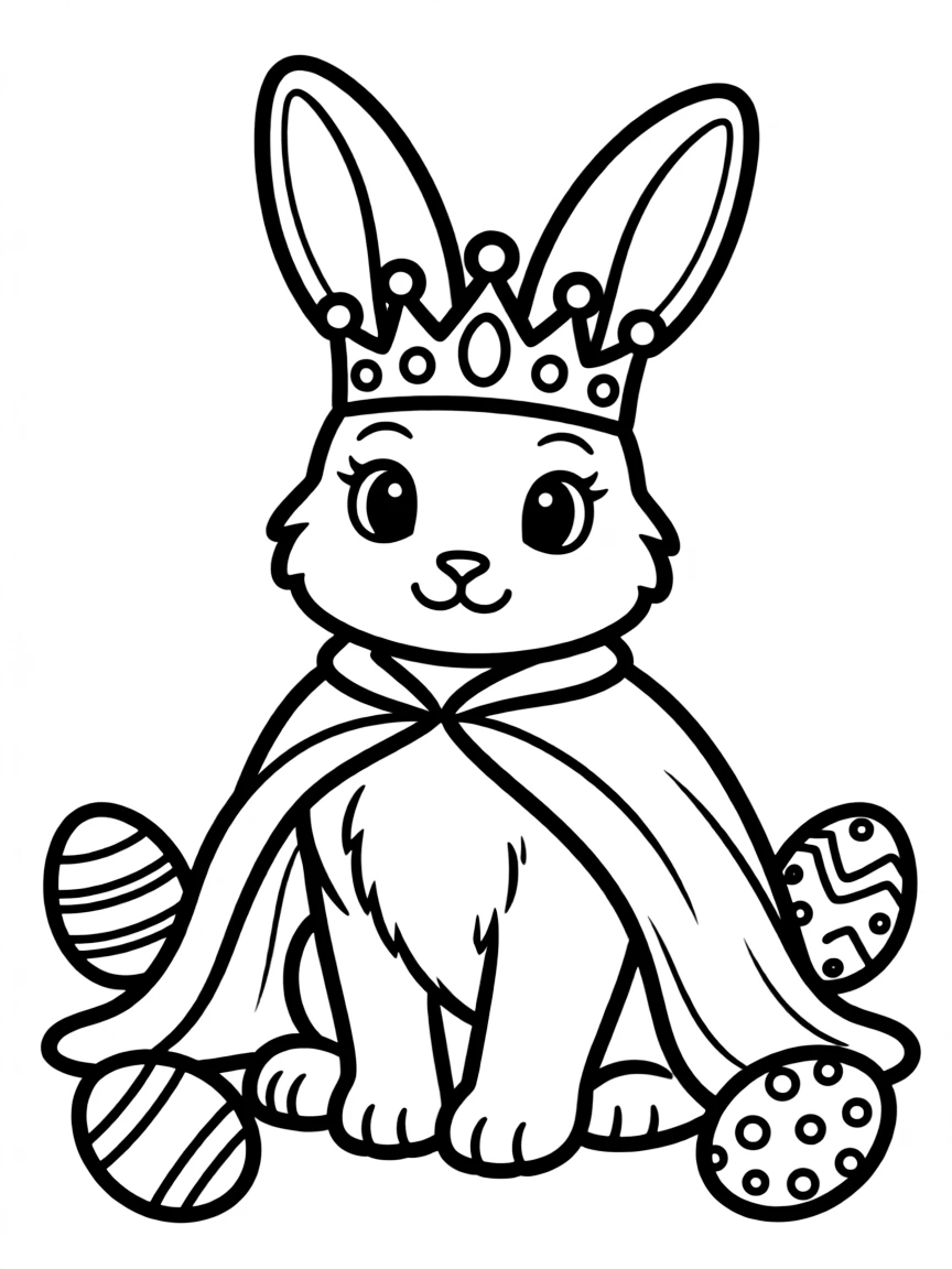 A bunny wearing a princess/prince crown and Easter robe