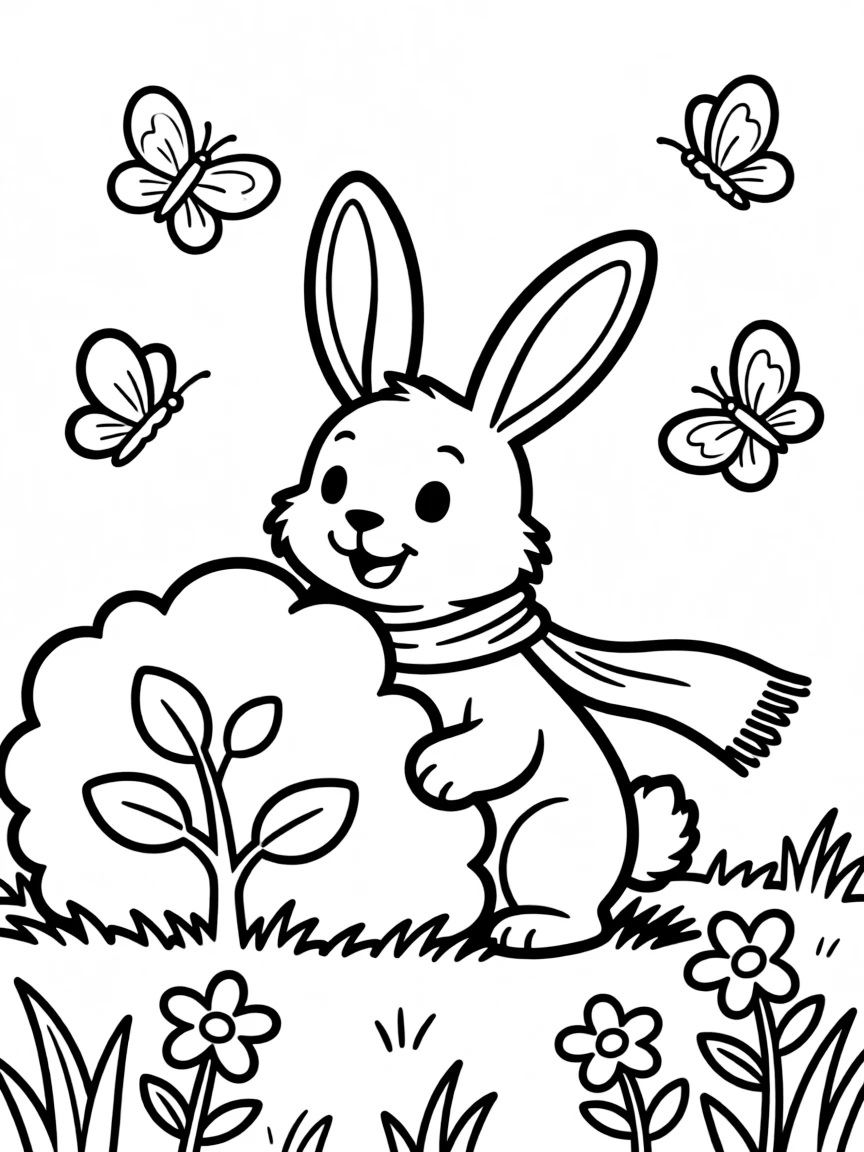 A bunny playing hide-and-seek with butterflies