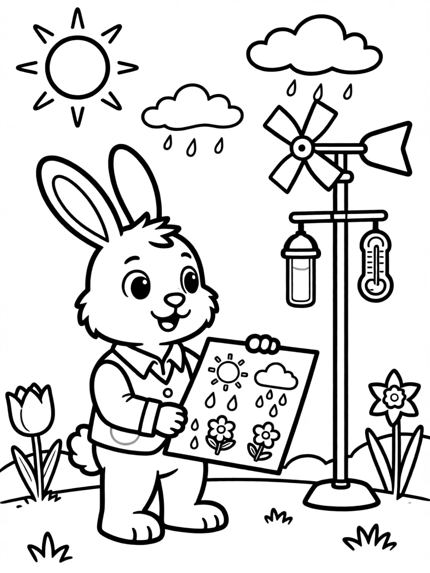 A bunny meteorologist predicting spring weather patterns