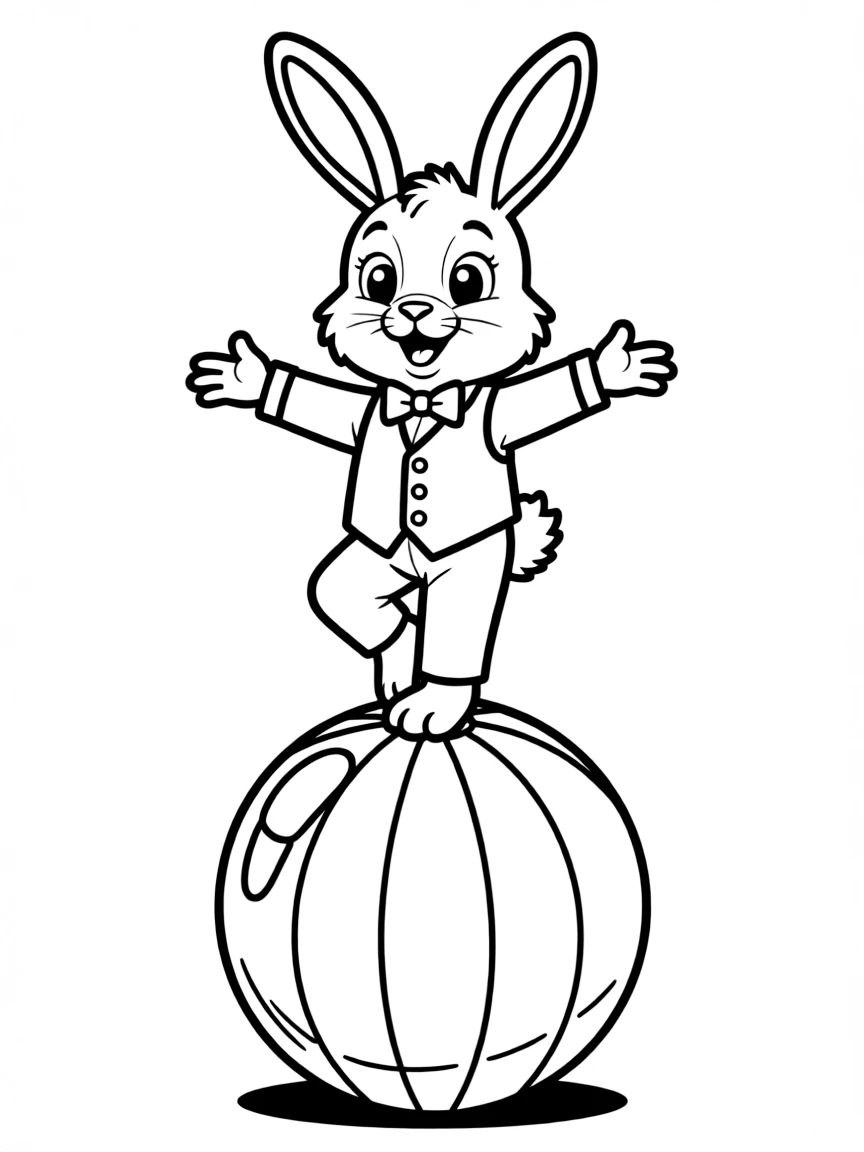 A bunny balancing on a ball in a circus performance