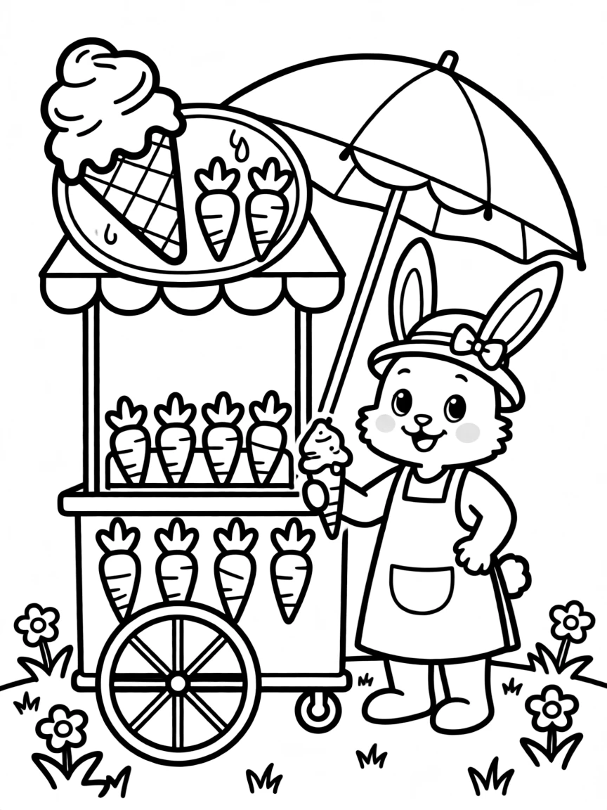 A bunny ice cream vendor selling carrot-flavored treats