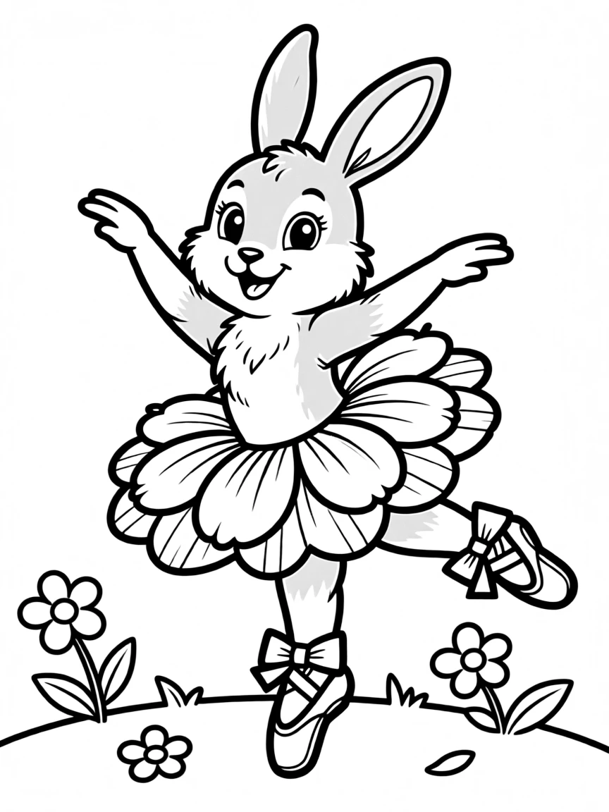 A bunny dancing ballet in a tutu made of flower petals