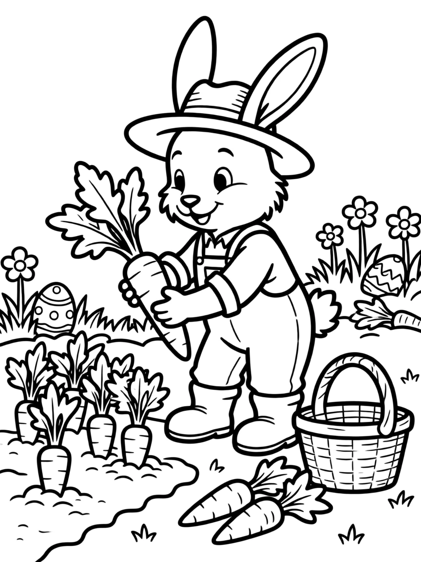 A bunny farmer harvesting carrots for the Easter feast