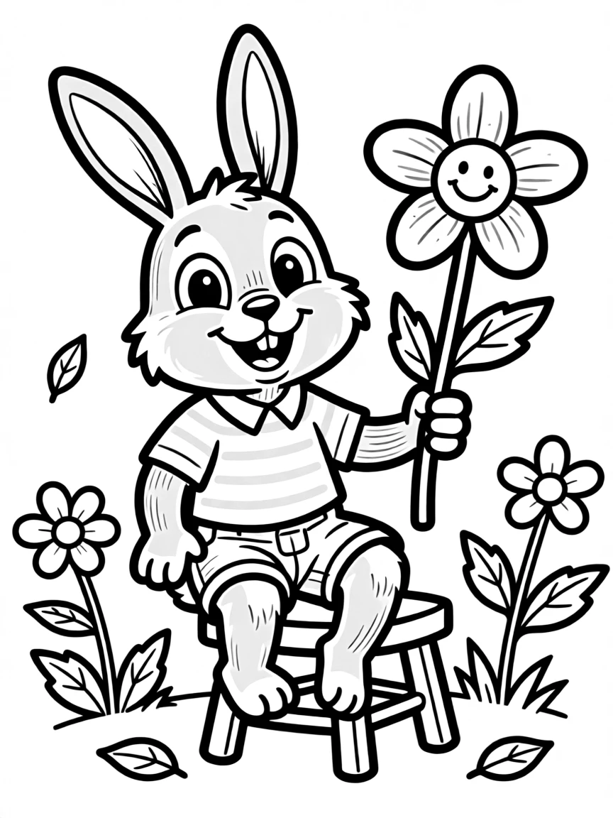 A bunny ventriloquist with a puppet shaped like a spring flower