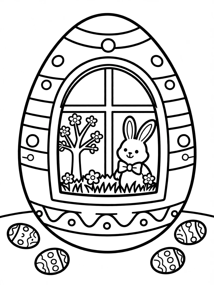 An Easter egg with a window showing a miniature spring scene inside