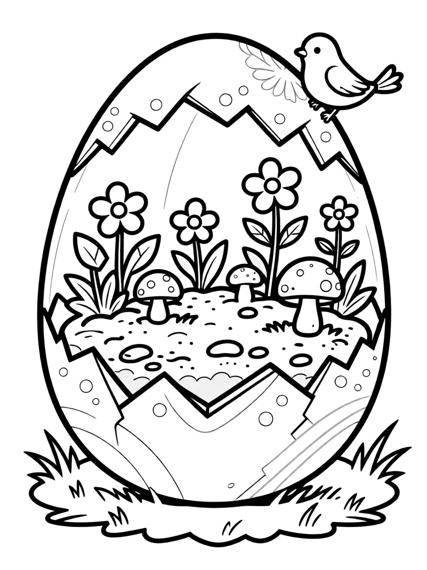 An Easter egg cracked open to reveal a miniature garden inside