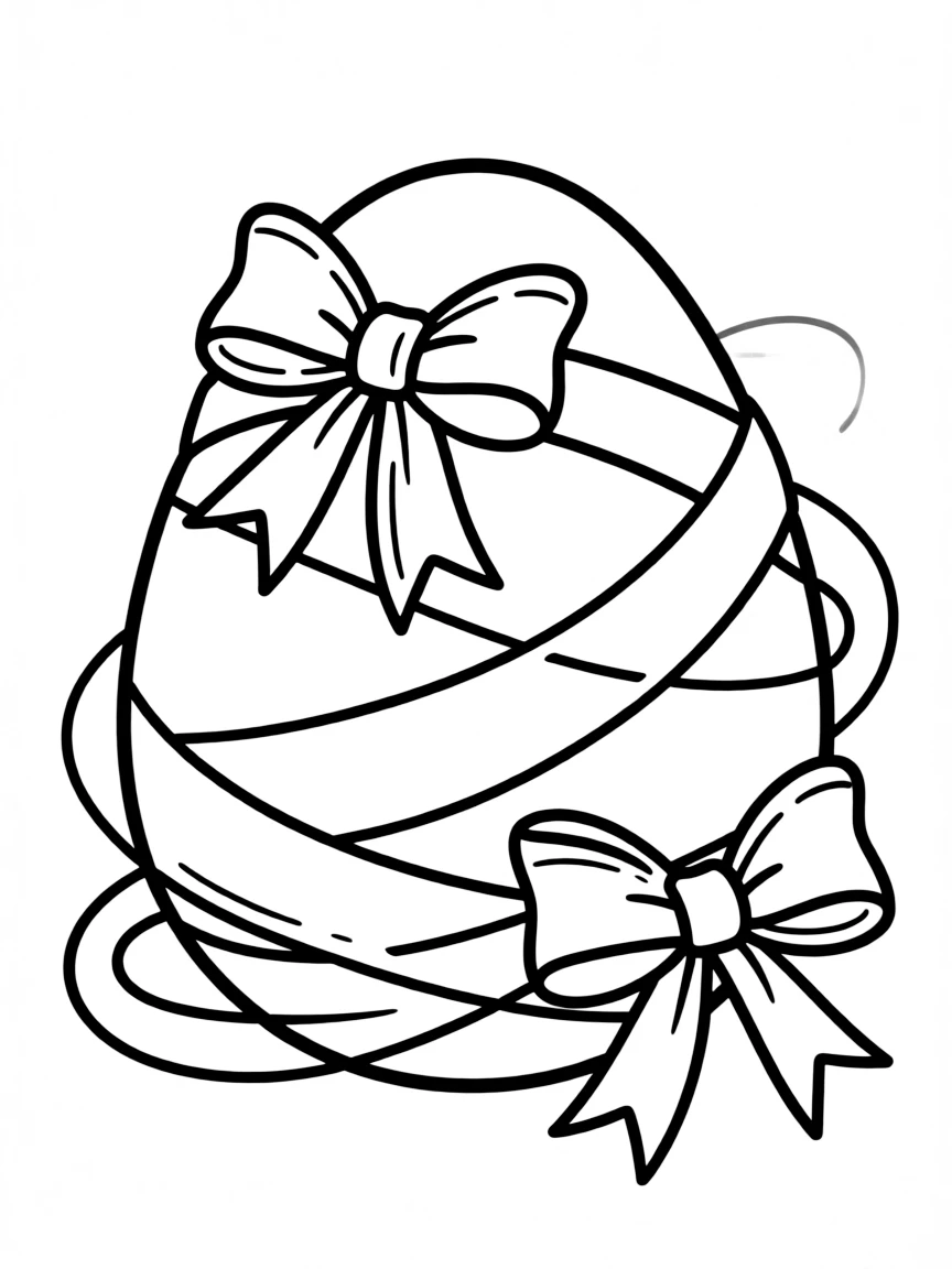 An Easter egg with ribbons and bows wrapped around it