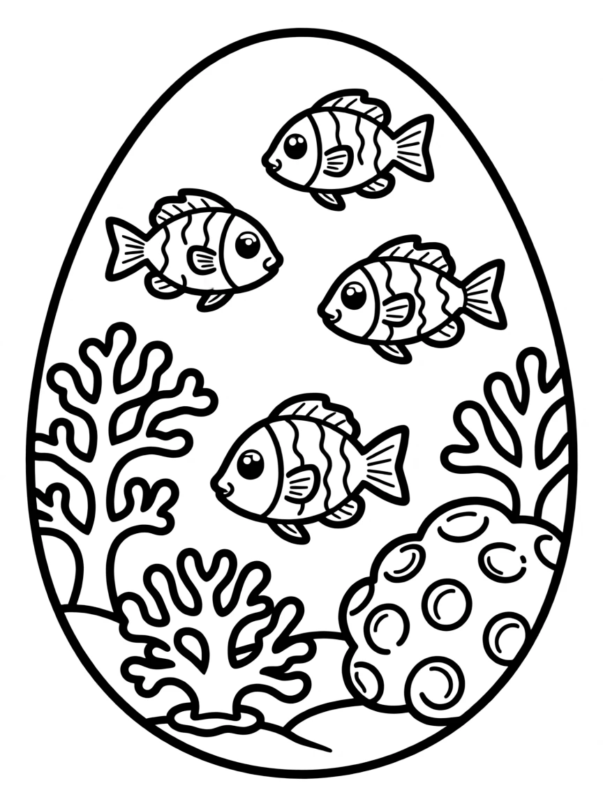 An Easter egg with underwater scenes of fish and coral