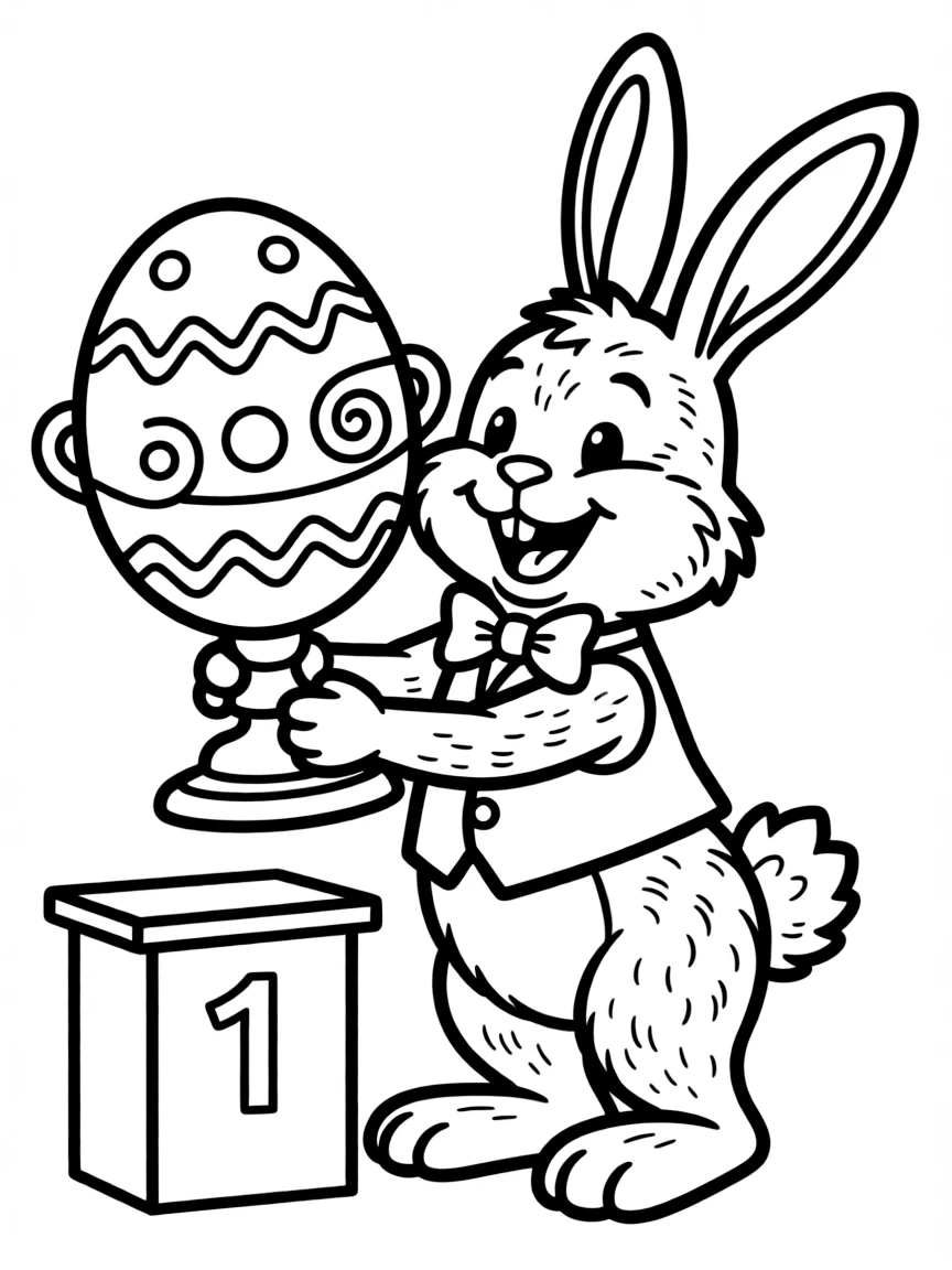 An Easter egg trophy being presented to a winning bunny