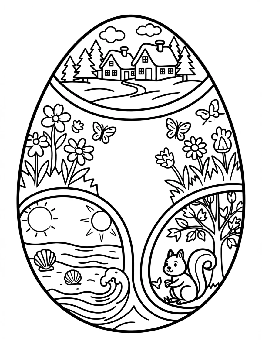An Easter egg with different holiday scenes around its circumference
