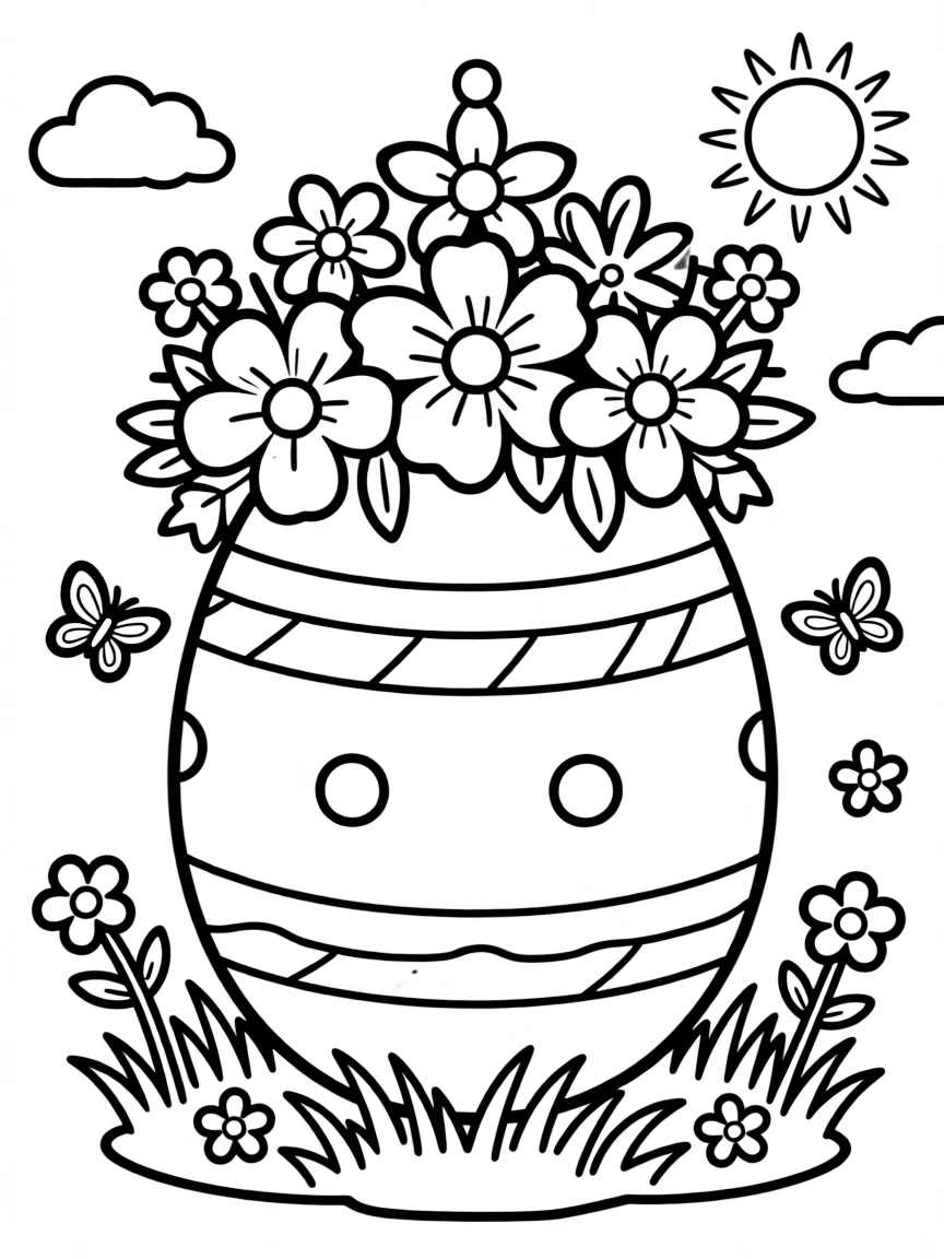An Easter egg with a crown of flowers on top