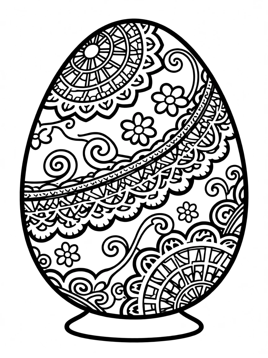 An Easter egg decorated with lace patterns and doilies