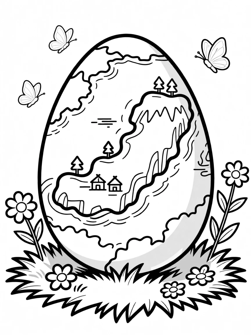 An Easter egg with a detailed map of an imaginary Easter island